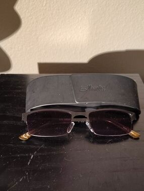 Silhouette Eye Cedar Rimless Sunglasses with Purple Lenses & Black Temples +150